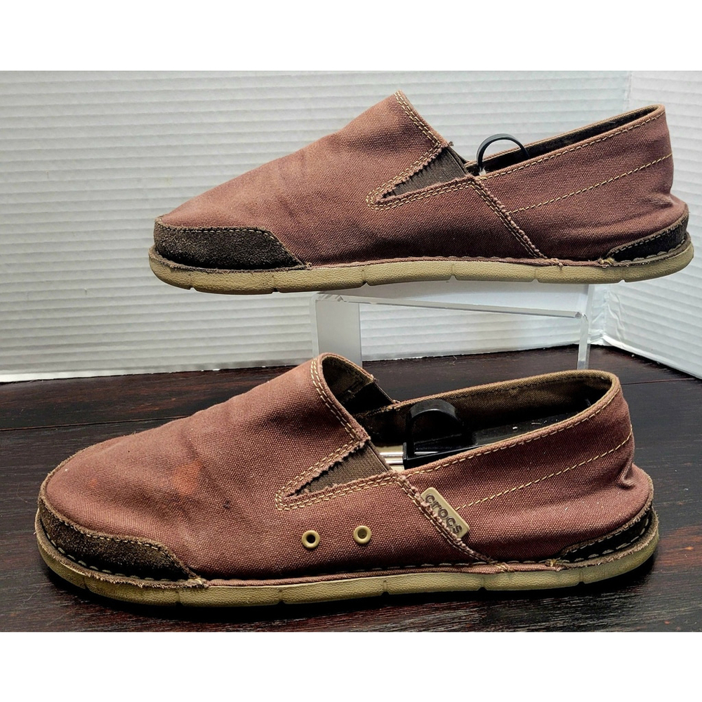 CROCS Mens Cabo Loafer Size 10 Plum Canvas Slip On Mule Casual Shoe